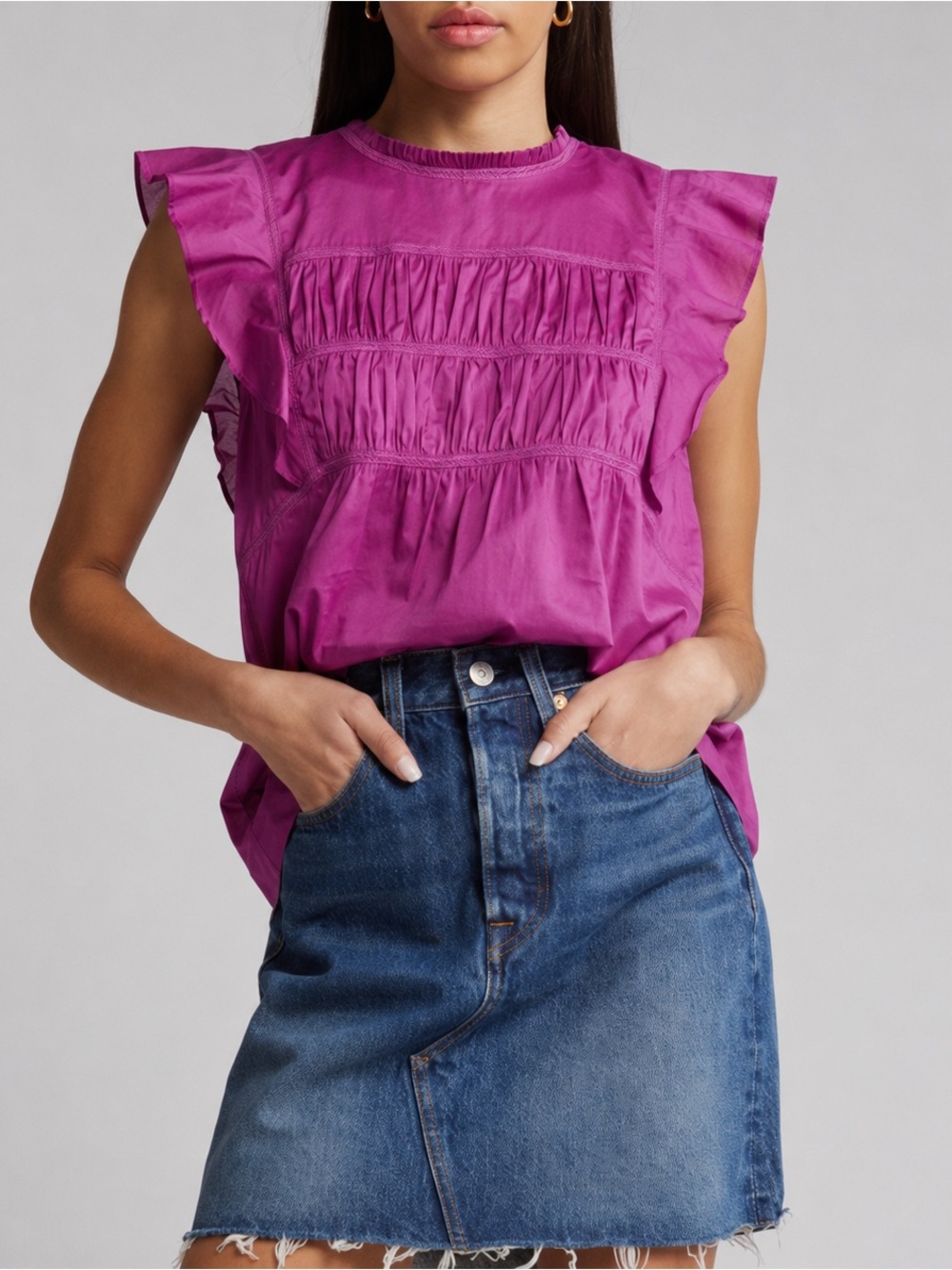 NWT Rails Filomena Top Berry Purple Ruffle Blouse Size Small